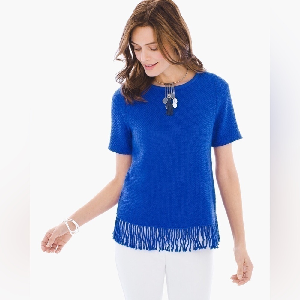 EUC Chicos Boho Royal Blue Yarn Weaved Blouse Wool Blend Size Medium
